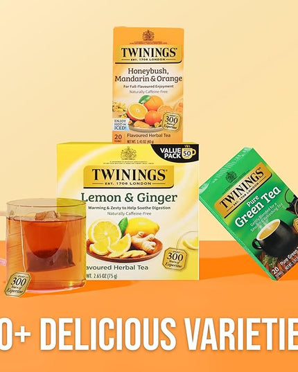 Twinings Honeybush, Mandarin, & Orange Herbal Tea Individually Wrapped Bags, 20 Count (Pack of 6), Naturally Caffeine-Free, Enjoy Hot or Iced, 120 Teabags