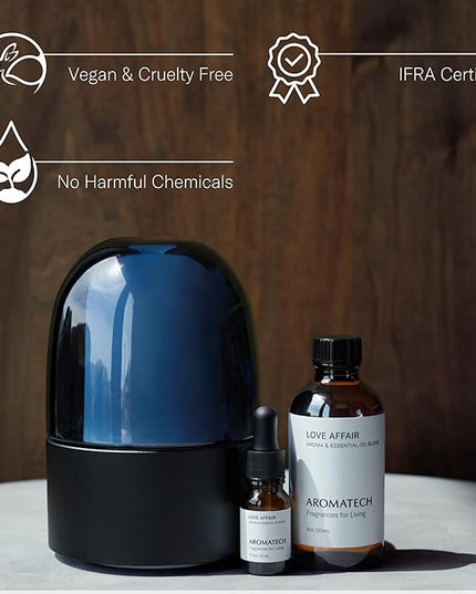AromaTech Love Affair Aroma Essential Oil Blend: Luxury Hotel Inspired Aromatherapy with Jasmine, Saffron, Cedar & Amber for Ultrasonic Diffusers & Nebulizers - 16 fl oz, 500 mL
