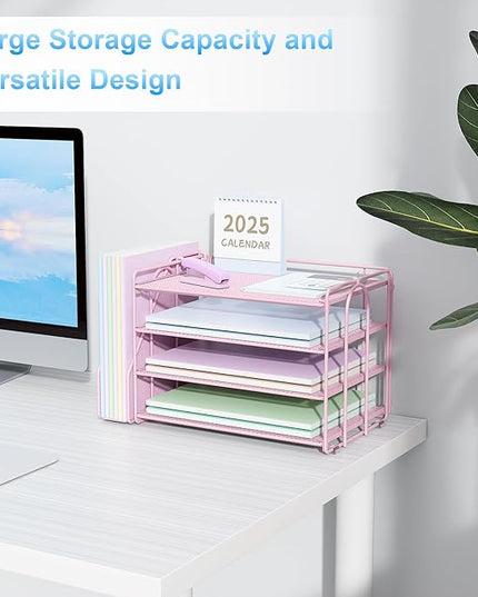 Spacrea Desk Organizers and Accessories, Paper Organizer for Desk with File organizer, Desk Accessories & Workspace Organizers for Office Supplies (Pink)