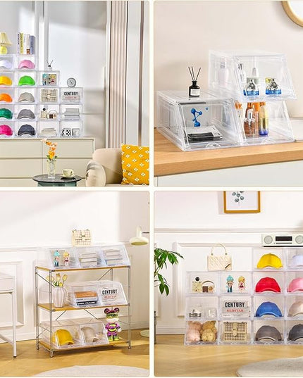 2 Pack Hat Organizer for Baseball Caps,Large Clear Cap Organizer with Drawer,Hats Holder Box for Closet with Sliding Tray,Stackable Hat Rack Display Case,Multi-use Hat Case for Caps,Each Holds 12 Hats