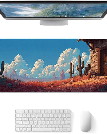 Large Mouse Pad Gaming Mousepad 31.5 x 11.8 Inch Keyboard Desktop Mat Diatomite XL Mouse Pad for Home and Office Desk Accessories with Western Desert Cabin Landscape Artwork Diatomite