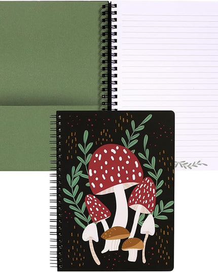 Steel Mill & Co Cute Mini Spiral Notebook, 8.25" x 6.25" Journal with Durable Hardcover and 160 Lined Pages, Mushroom