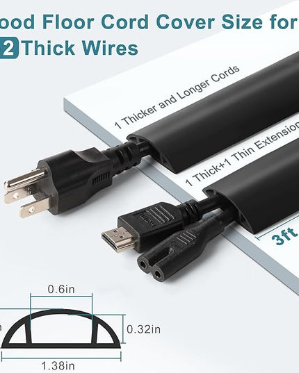 8.5ft Black Cord Protector, Soft Floor Wire Covers - Channel: 0.6"W x 0.32"H