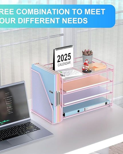gianotter 4-Tier Paper Organizer With Magazine Holder, Desk Organizers and Accessories, Desk Accessories & Workspace Organizers, File Organizer for Office Supplies Storag (Pink, 4-Tier)