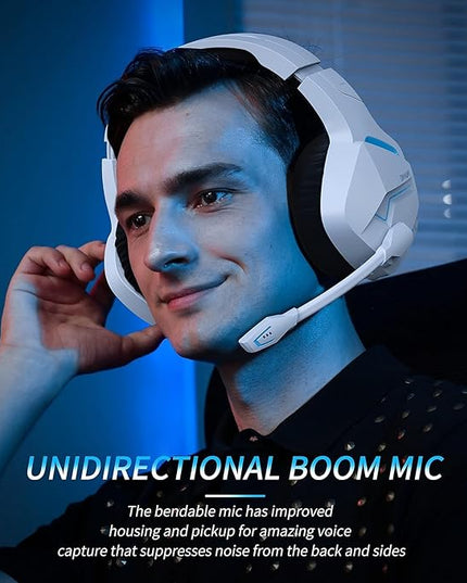 BINNUNE 2.4GHz Wireless Gaming Headset, Bluetooth 5.3 Gaming Headphones with Noise Canceling Mic, 120H Ultra-Long Battery, 50mm Drivers, Multi-Platform for PC / PS5 /PS4/ Switch/Mobile, White