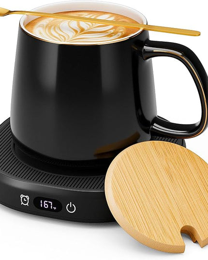 Coffee Mug Warmer & Simple Pure Black Mug Set, Electric Cup Warmer with Auto Shut Off, 4 Temperature Setting Smart Beverage Warmer, 8-Hours Auto Shut Off (Simple Pure Black Mug)
