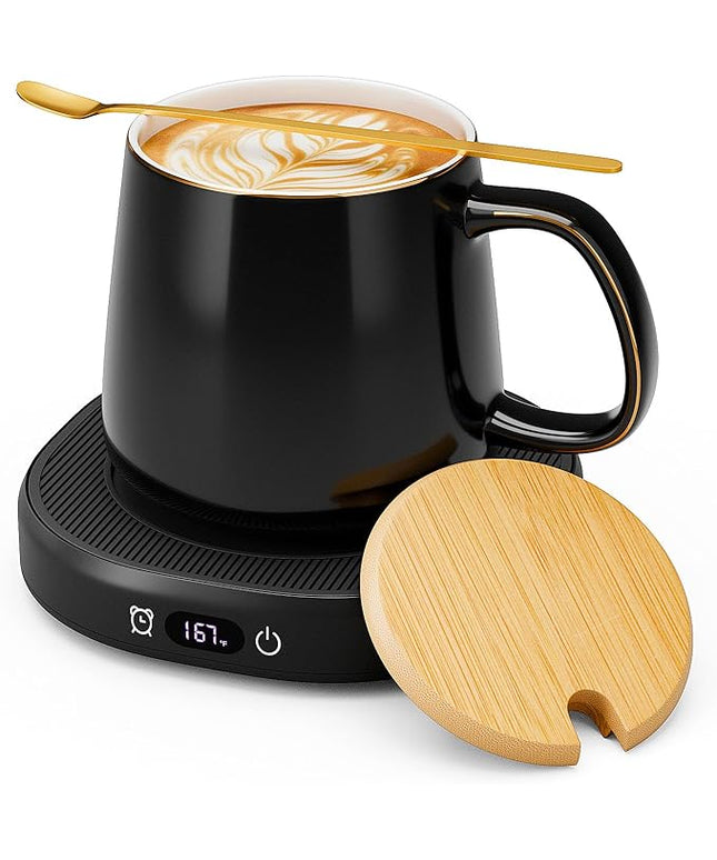 Coffee Mug Warmer & Simple Pure Black Mug Set, Electric Cup Warmer with Auto Shut Off, 4 Temperature Setting Smart Beverage Warmer, 8-Hours Auto Shut Off (Simple Pure Black Mug)
