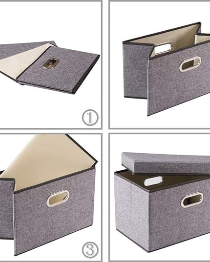 PRANDOM Collapsible Storage Containers with Lids [5-Pack] Linen Fabric Foldable Storage Bins Boxes Organizer Baskets Cube with Cover for Home Bedroom Closet Office Nursery (14.9x9.8x9.8)