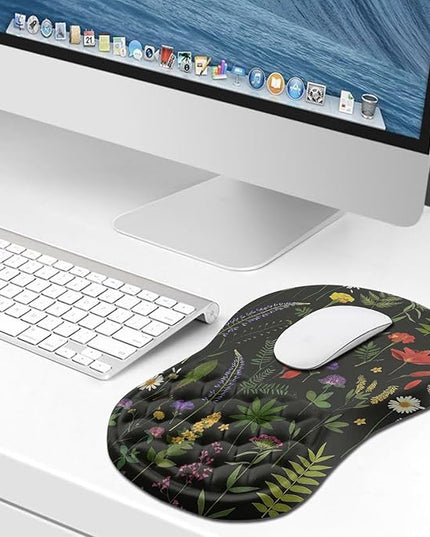 Hokafenle Ergonomic Mouse Pad Wrist Support, Wrist Rest Mousepad for Carpal Tunnel Pain Relief with Integrated Memory Foam Slope Massage Bulge (11.8x7.9 inch,Flowers
