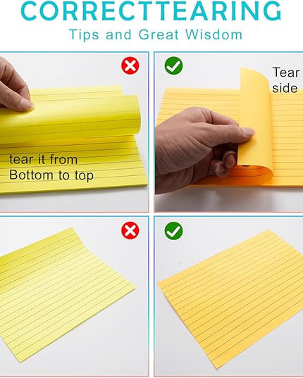 Lined Lined Self Stick 6 x 8 in Post,8 Pack Large Ruled Post Stickies,Ruled Stickies Super Sticking Power Memo Pads Strong Adhesive,Sticky Notes with Lines for Home,Office,School,50 Sheets/pad