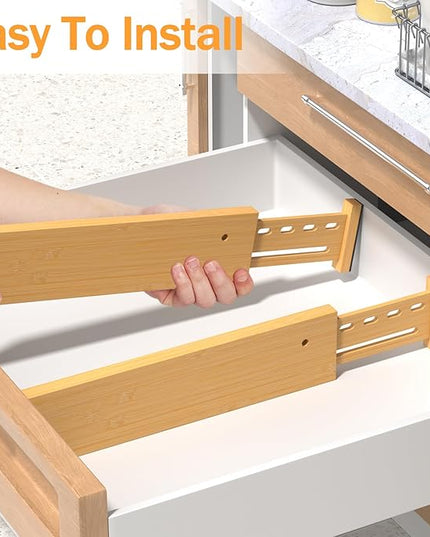 Bamboo Drawer Dividers 4" High, 16.5-22" Adjustable Drawer Organizers for Clothes,Expandable Dresser Separators in Bedroom/Kitchen/Bathroom/Office Organization and Storage,4 Pack