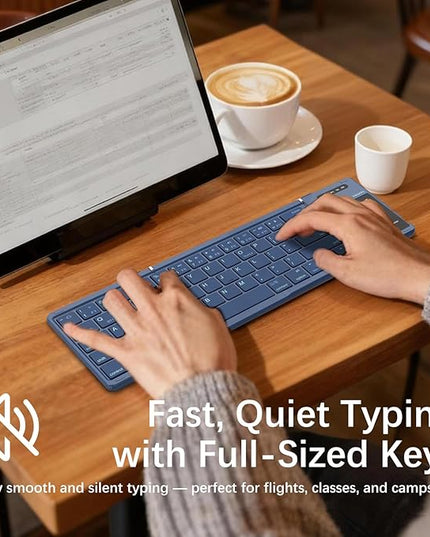 Nillkin Upgraded Foldable Bluetooth Keyboard with Touchpad & Number Pad, Portable Wireless Keyboard for Travel, Pocket-Sized, Full Size Keys, Support 3 Devices for iPad Laptop Tablets Phone, Blue