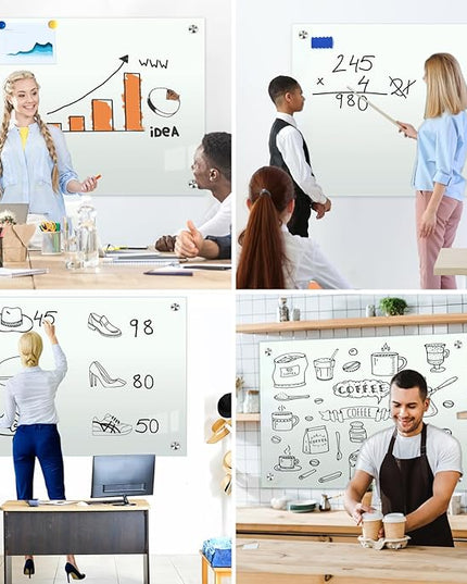 H-Qprobd Glass Whiteboard 60"x40" Magnetic Dry Erase White Board for Wall, Includes 12 Magnets, 8 Markers and 2 Erasers