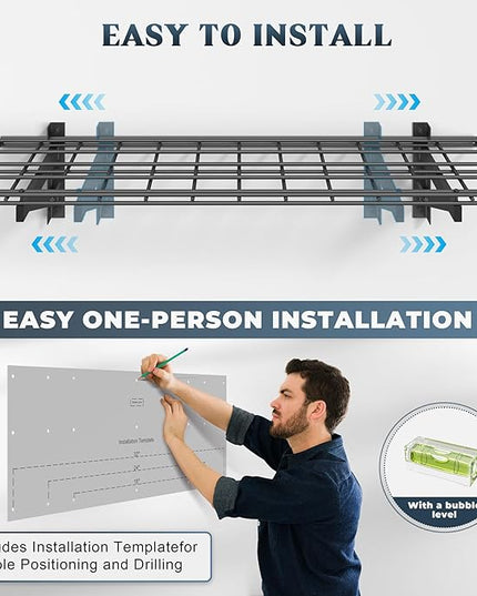 2 Pack Heavy Duty Garage Wall Shelving Set (1x4ft), Wall Mounted Garage Shelves 700lbs Capacity, 12"x48" Shelf Storage Rack Floating Shelves, Black
