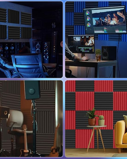 50 Pack Acoustic Panels Soundproof Studio Foam for Walls Sound Absorbing Panels Sound Insulation Wedge for Studio, 1" X 12" X 12" (Black)