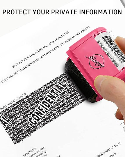 Miseyo Identity Theft Protection Roller Stamp Set - Peach (6 Refill Ink Incleded)