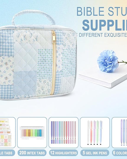 Lestp Bible Cover Case Study Supplies for Women Gifts Large Bible Cover with Highlighters Pens Tabs Cute Quilted Carrying Case Journal Kit Accessories Christian Gifts Sticky Notes D