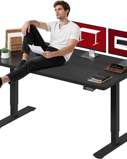 SANODESK Standing Desk Height Adjustable Electric Stand up Desk 71x32 Inches Sit Stand Home Office Desk with Splice Board, Black Frame/Black Top