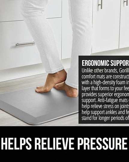 GORILLA GRIP Comfortable Cushioned Kitchen Mats for Floor, 48x20, Waterproof and Stain Resistant Soft Top, 3/4 Inch Thick Ergonomic Standing Desk Anti Fatigue Mat, Foam Supports Feet, Light Gray