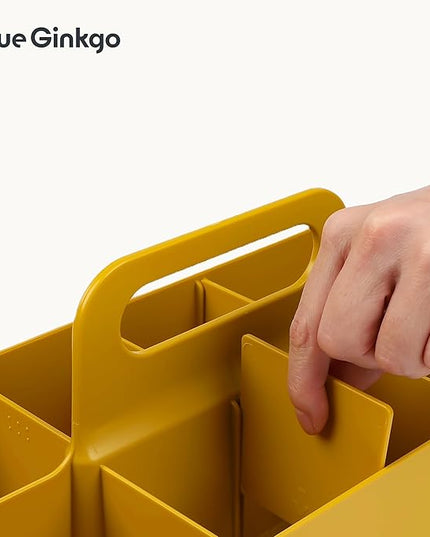 BLUE GINKGO Stackable Organizer Caddy – Korean-Made Portable Tote for Bathroom, Office, Crafts, or School Supplies (Long Rectangle, Yellow)