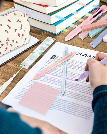 Lestp 24Pcs Bible Study Supplies Journal Kit Book Annotation Kit Aesthetic Pastel Highlights Pens Tabs Bookmarks Bags for Women Teens School Accessories Cute Colorful Bible Highlighters Pens No Bleed