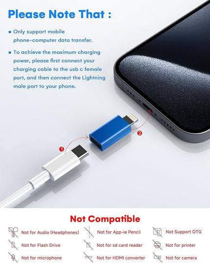 MFi Certified USB C to Lightning Adapter 4-Pack, 27W Fast Charging & Data Sync, Lightning to USB Type C Cable Adapter Compatible with iPhone 14/13/12/Pro/Max, iPad, AirPods, with Anti-Loss Lanyard