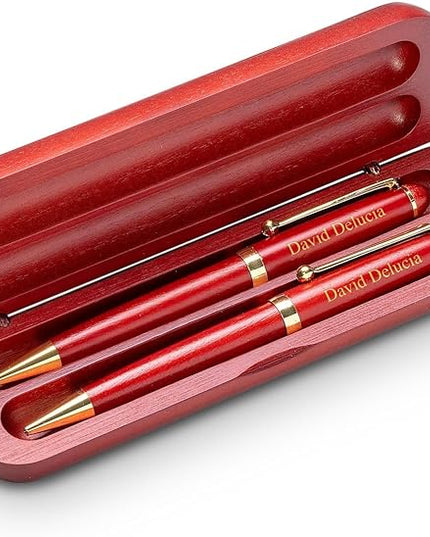 Executive Gift Shoppe | Personalized Cherrywood Double Ballpoint Pen Set with Laser Engraving