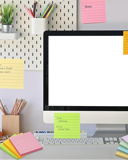 9 Pack Lined Sticky Notes 3x3 in Post Sticky Notes with Lines, 9 Multi Colors Ruled Colorful Super Sticking Power Memon Pads, 82 Sheets/Pad