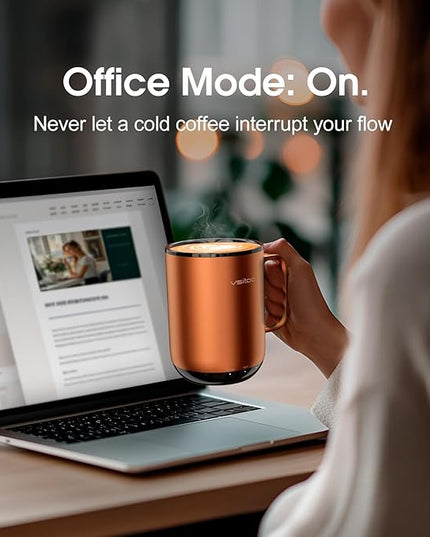 Vsitoo S3 Plus 14oz Heated Coffee Mug - Temperature Control Smart Mug with Mug Warmer, Auto-Sensing AI Heats Drinks to 120-150°F Hands-Free.Ideal for Home/Office/Gifts，Copper