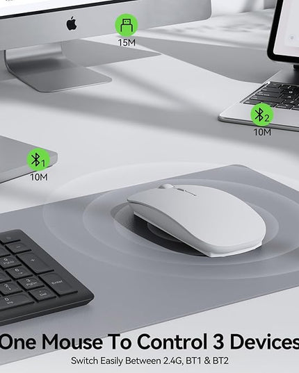 TECKNET Bluetooth Wireless Mouse, Rechargeable Silent Portable Computer Mouse, 6 Adjustable DPI, Dual Mode (Bluetooth 5.2/3.0 and 2.4G USB Receiver) for Laptop, iPad, MacBook, PC, Desktop, Android
