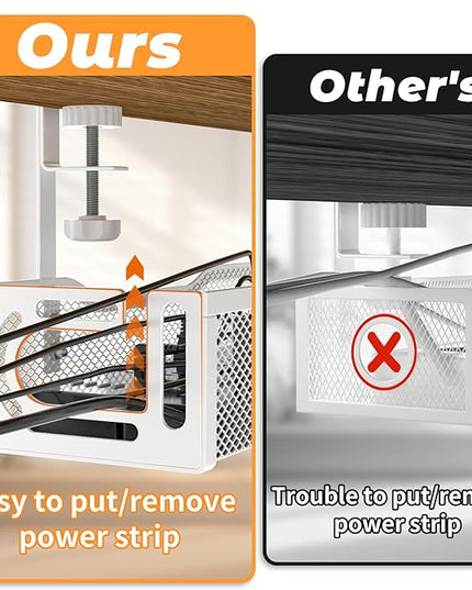 Under Desk Cable Management Tray, No Drill Steel Desk Cable Organizers, Wire Management Tray Cable Management Rack (24.4" Length-White)