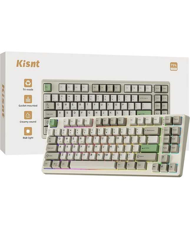 Wireless Mechanical Keyboard,Gasket Mounted with Creamy Sound,Bluetooth/2.4GHz/USB-C,Custom Hot Swappable,RGB Backlit,75% Compact Layout for Gaming/Typing/Win/Mac/PC (Industrial Gray,Linear Switch)