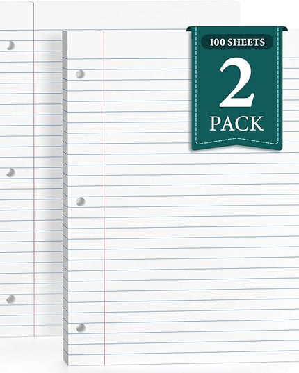 Wide Ruled Loose Leaf Paper, Notebook Paper, 8.5 x 11 Wide Ruled Paper, 3 Hole Punch Binder Paper, 200 Sheets Lined Paper for 3 Ring Binders, Writing Paper with Lines (2 Pack)