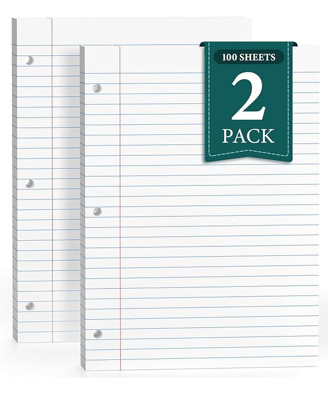 Wide Ruled Loose Leaf Paper, Notebook Paper, 8.5 x 11 Wide Ruled Paper, 3 Hole Punch Binder Paper, 200 Sheets Lined Paper for 3 Ring Binders, Writing Paper with Lines (2 Pack)