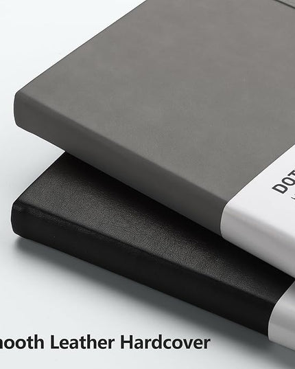 RETTACY Bullet Dotted Journal Notebook, 192 Pages, A5 Medium Size (5.7'' x 8.3''), Leather Hardcover, 100 GSM Thick Paper, for Bullet Journaling, Planning, Tracking (Gray)