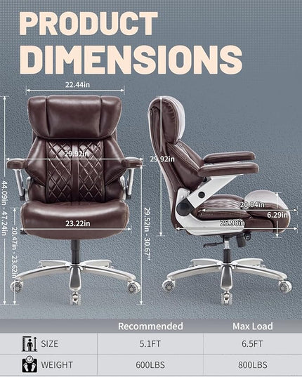 800lbs Executive Chairs with 5D Flip Arms, Heavy Duty Office Chair with Adjustable Lumbar Support, Office Chair for Heavy People, Big and Tall chair with Quiet Rubber Wheel and Extra Wide seat