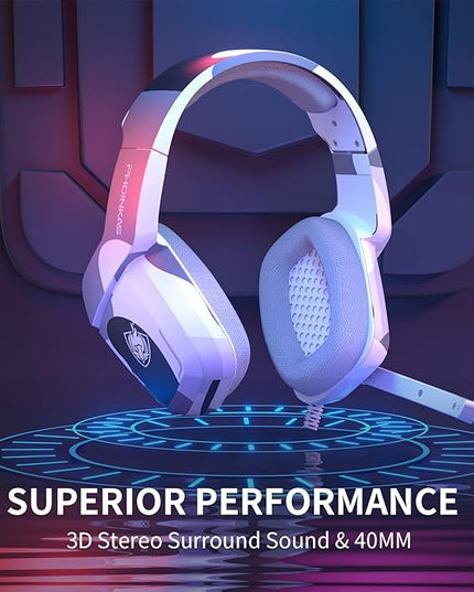 PHOINIKAS Gaming Headset for PS4, Xbox One, PC, Laptop, Mac, Nintendo Switch, 3.5MM PS4 Stereo Headset Over Ear Headphones with Noise-Cancelling Mic, Bass Surround - Camo