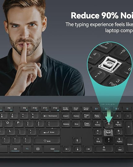 TECKNET Bluetooth Keyboard Rechargeable, 4-Device (2.4G+BT) Wireless Keyboard, Full Size Computer Keyboard with Stand, Ultra-Slim Quiet Typing, for PC/Laptop/Smart TV/Phone/Tablet, 12 Hotkeys