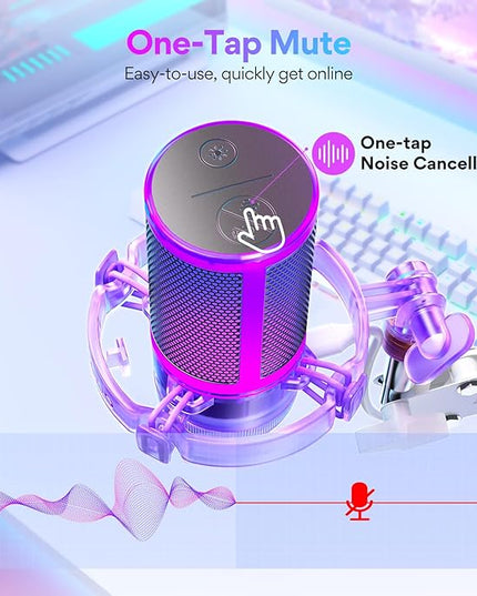 MAONO USB Gaming Microphone with Noise Cancellation, RGB Condenser Microphone for Streaming, Podcasts, Twitch, YouTube, Discord, PC, Computer, Mac, PS4, PS5, DGM20S Purple