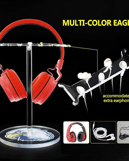 Clear Acrylic Headphone Stand for AirPods Max/Gaming Headsets (HyperX/Xbox) - Universal Holder for Bose, Beats & Wireless Headphones - Space-Saving Organizer (Black&White Eagle/Hawk)