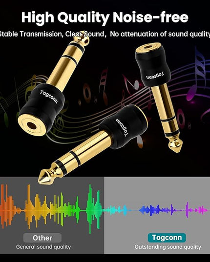 Togconn 1/4 Inch to 1/8 Inch Adapter 4 Pack, 6.35mm Quarter Inch TRS Stereo Male to 3.5mm Female Jack Plug Gold-Plated Pure Copper Audio Converter Connector Premium Quality Series