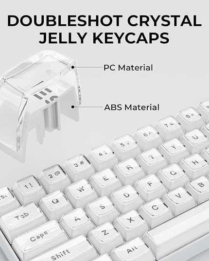 XVX White Crystal Jelly Keycaps, Clear Translucent Keyboard Keycaps OEM Profile Keycap Set Compatible with 61/68/84/87/98/100 ANSI Layout MX Switches Mechanical Keyboard