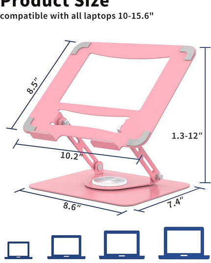 ALASHI Laptop Stand for Desk with 360° Rotating Base, Multi-Angle Adjustable Laptop Stands, Foldable Laptop Riser Compatible with 10 to 15.6 Inches PC Computer, Pink