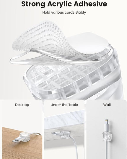 12Pack Cord Organizer [1s Lock] Spring Cable Holder Clips - Lamicall Desk Cord Management Clips, [Smooth Adjustable] Phone Charger Cable, Adhesive Wire Keeper for Nightstand Wall Car Office
