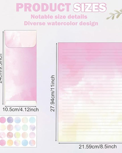 EggSun 250Pcs Watercolor Stationery Paper and Envelope Set with 100 Letterhead Papers and 50 Envelopes, 10 Design for Letter Writing Invitations Computer Holidays Party Notes, 8.5x11 Inch-Lined