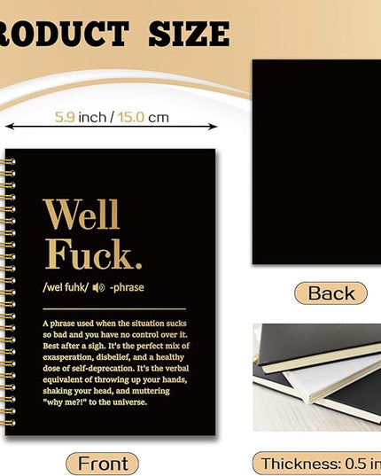 YAZMEEN Well Fxxk Black Gold Spiral Notebook（160 Pages） Well Fxxk Definition Blank Hardcover Notebook Office Gag Gift Journal Funny Sarcastic Saying Gift for Employee Coworker Boss Leader Office Work