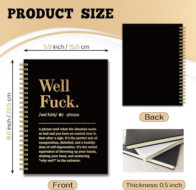 YAZMEEN Well Fxxk Black Gold Spiral Notebook（160 Pages） Well Fxxk Definition Blank Hardcover Notebook Office Gag Gift Journal Funny Sarcastic Saying Gift for Employee Coworker Boss Leader Office Work