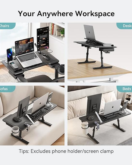 Newtral Laptop Bed Tray Desk, Height & Angle Adjustable Foldable Laptop Stand w/Cup Holder, Mousepad, Laptop Table Bookstand for Gaming, Working, Sofa & Office Chairs Use (Black, Upgrade)