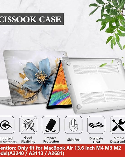 CISSOOK for MacBook Air 13.6 inch Case 2025 2024 2023 2022 Release Model A3240 A3113 A2681, Laptop Hard Shell Cases with Keyboard Cover Type C Adapter for MacBook Air 13 M2 M3 M4, Retro Golden Floral