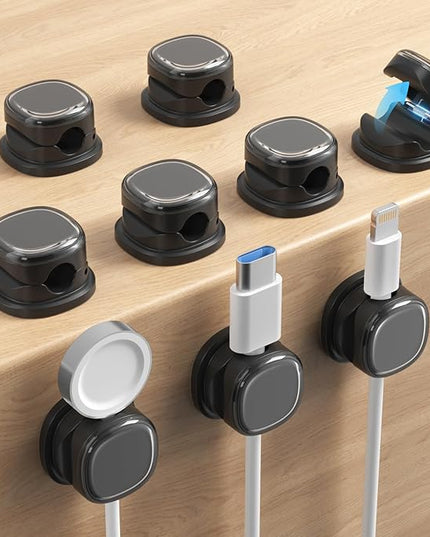 9 Pack Cord Organizer, Spring Cable Management, Adhesive Cute Cable Holder Clips, Phone Charger Wire Keeper for Desk Nightstand Car Office (9-Pack Black)
